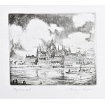 Bajor Ágost (1892-1958), 3 db budapesti grafika: Parlament, Lánchíd, Szt Gellért szobor. Rézkarc, papír...