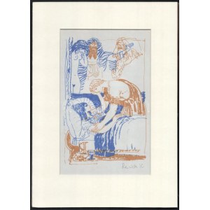 Reich Károly (1922-1988): Betegágynál. Nyomat, papír, utólagos jelzéssel, paszpartuban, 22×13...