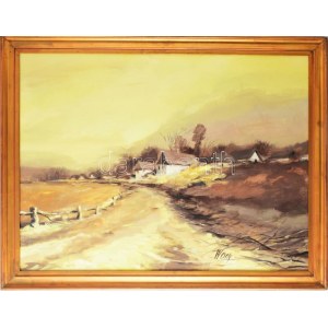 Wesely jelzéssel: Őszi táj. OLaj, farost, jelzett, dekoratív fa keretben 60x80 cm