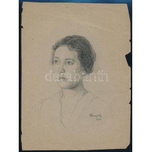 Hunyady jelzéssel. Női portré, 1924. Ceruza, papír, lap széle sérült. 21x16 cm