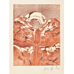 Szabó jelzéssel: Ember a tájban, 1986. Monotípia, papír. Paszpartuban. 19x14,5 cm