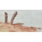 K Kovács E jelzéssel: Élet a tanyán. Olaj, vászon. Jelzett. Dekoratív, sérült keretben...