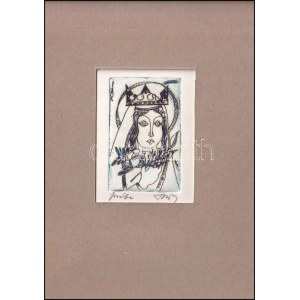 Azonosítatlan jelzéssel: Királylány. Rézkarc, papír. Jelzett. 5x8,5 cm Paszpartuban