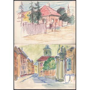 Olvashatatlan jelzéssel vagy jelzés nélkül, össz. 10 db rajz: Városképek, portrék. Akvarell, ceruza, filctoll, papír...