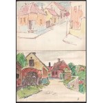 Olvashatatlan jelzéssel vagy jelzés nélkül, össz. 10 db rajz: Városképek, portrék. Akvarell, ceruza, filctoll, papír...