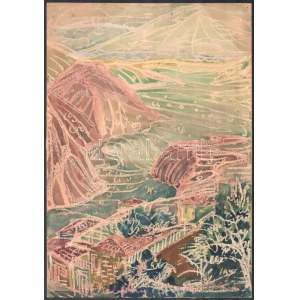 Olvashatatlan Juno v. Jumo?) jelzéssel: Görög táj. Monotípia, papír. 32x22,5 cm