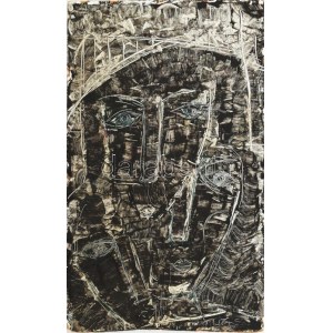 Olvashatatlan jelzéssel: Arcok. Vegyes technika, farost. Kissé sérült. 47x28,5 cm