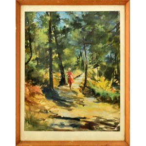 Olvashatatlan jelzéssel (... Olga). Séta. Akvarell, papír. Üvegezett fakeretben. 53x42,5 cm