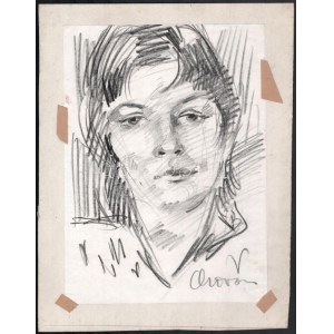 Olvashatatlan jelzéssel (Chovan Lóránt?): Portré. Szén, papír. Kartonra ragasztva. 29x21 cm