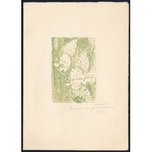 Olvashatatlan jelzéssel: Halak bélyeghez, bélyegtervhez vázlat Akvatinta, papír. 6,5x4,5 cm