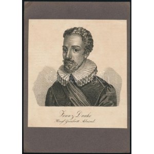 cca 1800 Francis Drake brit admirális rézmetszetű portréja 15x17 cm