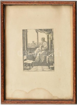 Barthel Beham (1502-1540): Ablakban ülő Szűzanya. XX. század elején készült reprodukciós rézkarc. Üvegezett keretben...