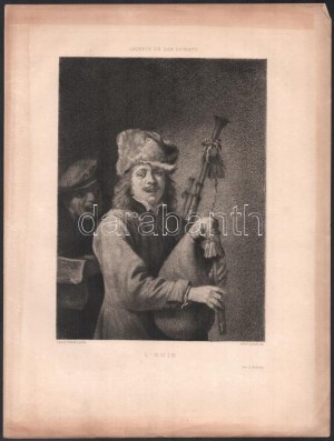 David Teniers után, Abel Lurat (1829-1890) metszése: L'ouie. Rézkarc, papír, jelzett a metszeten...