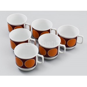 6 db Zsolnay retro porcelán bögre. Matricás, jelzett, hibátlan d:9,5 cm, m: 7,5 cm