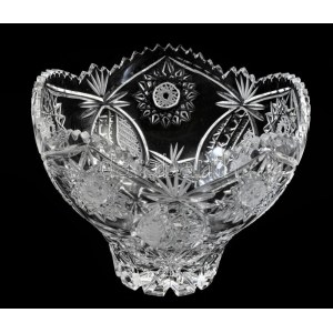 Csiszolt kristály kínáló, jelzés nélkül, hibátlan, d: 18 cm, m: 14,5 cm