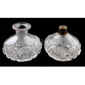 2 db kristály parfümös flaska, tető nélkül m: 9 cm, sz: 10 cm