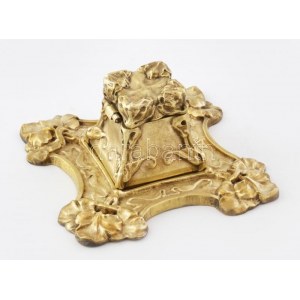 Szecessziós stílusú bronz kalamáris, m: 10 cm