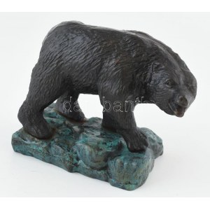 Jelzés nélkül: Grizzly medve. Öntött, patinázott bronz, m: 13 cm