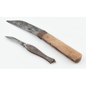 2 db bicska. halas fémnyelű és fa nyelű 10, 14 cm
