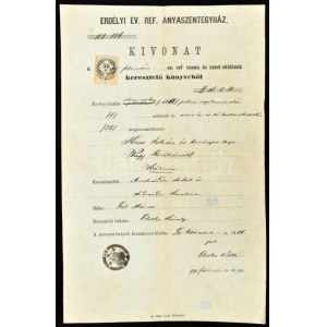 1886 Gyulafehérvár születési anyakönyvi kivonat pecséttel és okmánybélyeggel