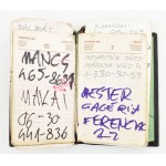 Bada Dada (Bada Tibor, 1963-2006) képzőművész, zenész notesze, saját kezű feljegyzéseivel, főként nevek, telefonszámok...