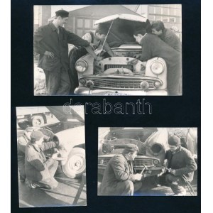 cca 1950-1960 Autószerelési, lakatolási munkák, 3 db fotó, 6,5×9,5 és 14,5×8...