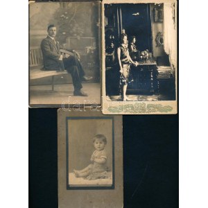 cca 1920 3 db keményhátú fotó, vegyes állapotban, 15×10 cm