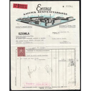 1933 Emergé Kaucsuk R.T. fejléces számla