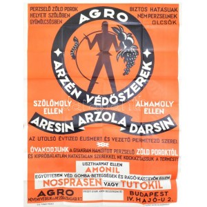 cca 1930 Agro Arzén Védőszerek nagyméretű art deco reklámplakát, Bp., Agro Növényvédelmi és Mezőgazdasági Rt.,(Klösz-ny...