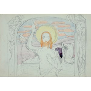Włodzimierz Tetmajer (1861 – 1923), Chrystus Zmartwychwstały – szkic projektu obrazu ołtarzowego (?) z ozdobną ramą, 1900