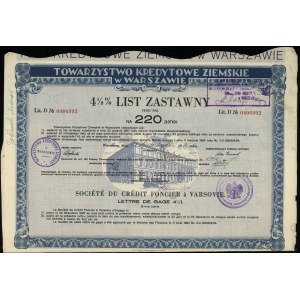 Polska, 4 1/2 % list zastawny na 220 złotych, 23.11.1935