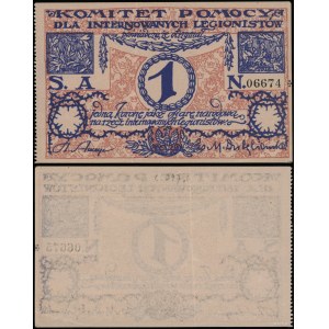 Polska, bon na 1 koronę na rzecz internowanych legionistów, 1917