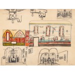 Jerzy Nowosielski (1923-2011), Skizze einer Polychromie (Kreuzweg) in der Kirche der Erhebung des Heiligen Kreuzes in Zbylitowska Góra und andere architektonische Skizzen, ca. 1956