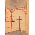 Jerzy Nowosielski (1923-2011), Skizze der Einrichtung des Presbyteriums in der Kirche des Heiligen Franz von Assisi in Izabelin, 1946