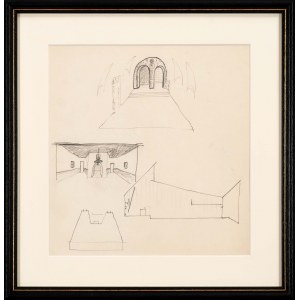 Jerzy Nowosielski (1923-2011), Sketch of the polychrome of the vestibule of the Dormition of the Blessed Virgin Mary Orthodox Church in Cracow and other architectural sketches, ca.1977