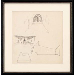 Jerzy Nowosielski (1923-2011), Polychrome Skizze für die Vorhalle der orthodoxen Kirche Mariä Entschlafung in Krakau und andere architektonische Skizzen, ca. 1977