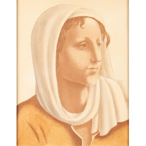 Wacław Borowski (1885 Łódź - 1954 Łódź), Portret kobiety w białej chuście