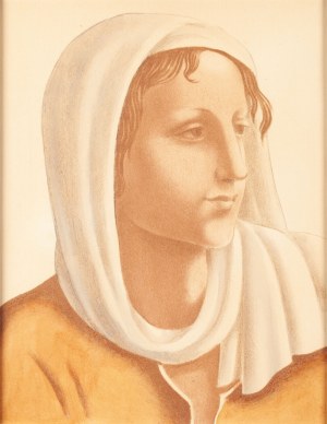 Wacław Borowski (1885 Łódź - 1954 Łódź), Portret kobiety w białej chuście