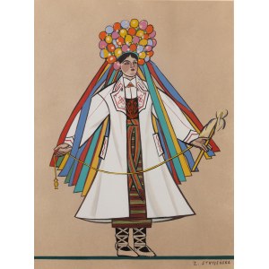 Zofia Stryjeńska (1891 Kraków - 1976 Genewa), Panna młoda z Wołynia, plansza XXXV z teki 'Polish Peasants' Costumes, 1939