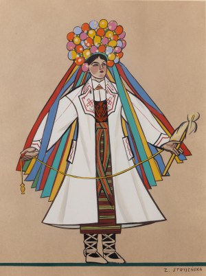 Zofia Stryjeńska (1891 Kraków - 1976 Genewa), Panna młoda z Wołynia, plansza XXXV z teki 'Polish Peasants' Costumes, 1939