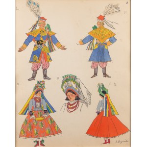 Zofia Stryjeńska (1891 Kraków - 1976 Genewa), Krakowianin i Krakowianka - stroje weselne, plansza VIII z teki 'Polish Peasants' Costumes, 1939