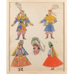 Zofia Stryjeńska (1891 Kraków - 1976 Genewa), Krakowianin i Krakowianka - stroje weselne, plansza VIII z teki 'Polish Peasants' Costumes, 1939