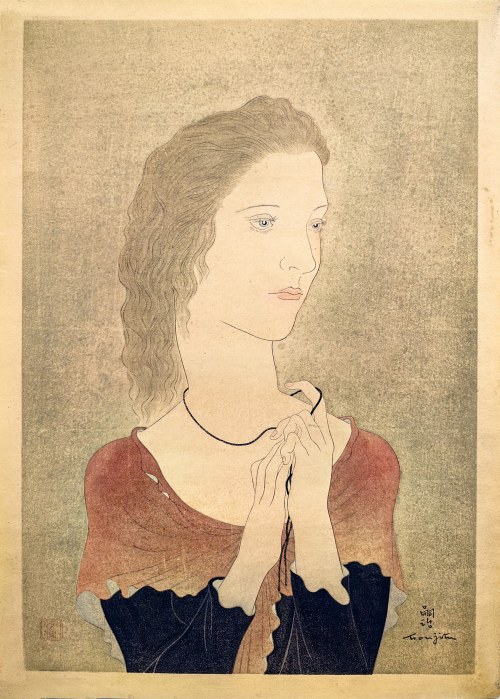 Tsuguharu Foujita (1886-1968), Kobieta z czerwoną chustą, 1935