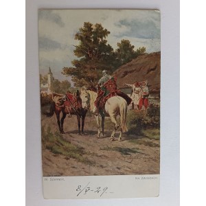 POSTCARD POLISH PAINTING SHERNER ON RECONNAISSANCE PRE-WAR