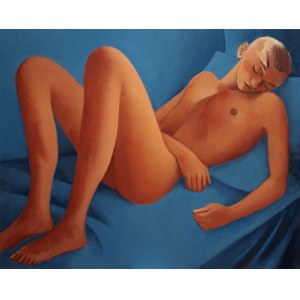 Juliusz Martwy, Orange on blue nude, 2018