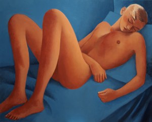 Juliusz Martwy, Orange on blue nude, 2018