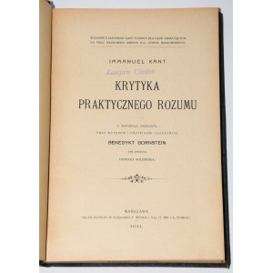 KANT Immanuel - Critica della ragion pratica. Varsavia 1911.