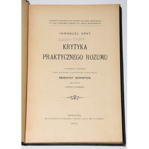 KANT Immanuel - Kritik der praktischen Vernunft. Warschau 1911.
