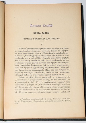 KANT Immanuel - Krytyka praktycznego rozumu. Warszawa 1911.
