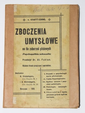 KRAFFT-EBING Richard von - Mental deviations against the background of sexual disorders. Warsaw 1908.